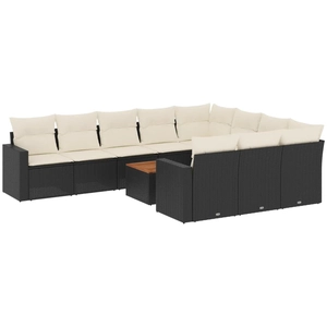 vidaXL Salon de jardin 11 pcs avec coussins noir résine tressée pas cher