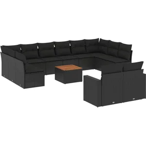 vidaXL Salon de jardin avec coussins 13 pcs noir résine tressée pas cher