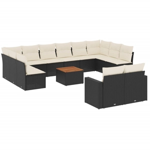 vidaXL Salon de jardin avec coussins 13 pcs noir résine tressée pas cher