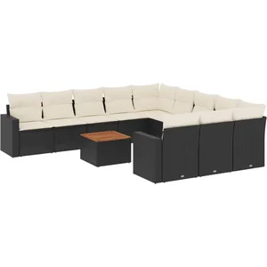 vidaXL Salon de jardin 12 pcs avec coussins noir résine tressée pas cher