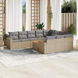 vidaXL Salon de jardin et coussins 11 pcs mélange beige résine tressée pas cher