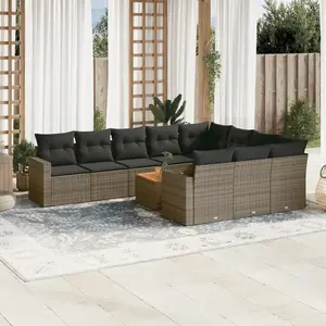 vidaXL Salon de jardin 11 pcs avec coussins gris résine tressée pas cher