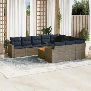 vidaXL Vidaxl Salon De Jardin 11 Pcs Avec Coussins Gris Résine Tressée pas cher