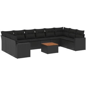 vidaXL Salon de jardin 11 pcs avec coussins noir résine tressée pas cher