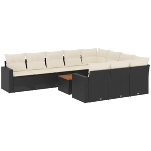 vidaXL Salon de jardin 11 pcs avec coussins noir résine tressée pas cher
