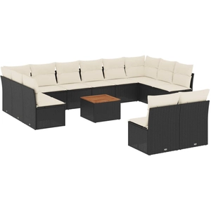 vidaXL Salon de jardin avec coussins 13 pcs noir résine tressée pas cher