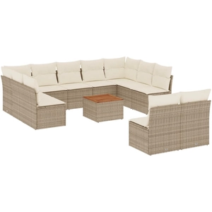 vidaXL Salon de jardin avec coussins 12 pcs beige résine tressée pas cher