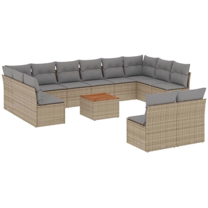 vidaXL Salon de jardin et coussins 13 pcs mélange beige résine tressée pas cher
