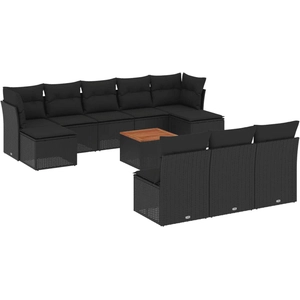 vidaXL Salon de jardin 11 pcs avec coussins noir résine tressée pas cher