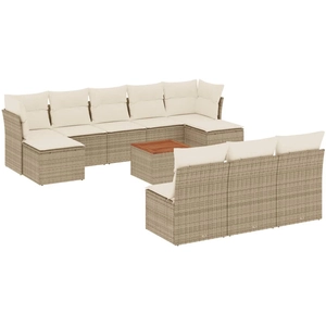 vidaXL Salon de jardin 11 pcs avec coussins beige résine tressée pas cher