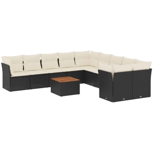 vidaXL Salon de jardin 11 pcs avec coussins noir résine tressée pas cher