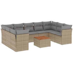 vidaXL Salon de jardin et coussins 10 pcs mélange beige résine tressée pas cher