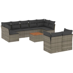 vidaXL Salon de jardin avec coussins 10 pcs gris résine tressée pas cher