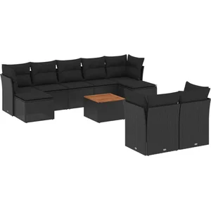 vidaXL Salon de jardin 10 pcs avec coussins noir résine tressée pas cher