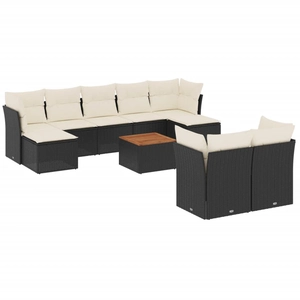 vidaXL Salon de jardin 10 pcs avec coussins noir résine tressée pas cher