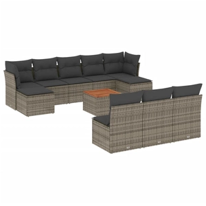 vidaXL Salon de jardin 11 pcs avec coussins gris résine tressée pas cher