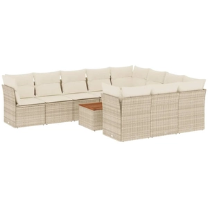vidaXL Salon de jardin 11 pcs avec coussins beige résine tressée pas cher