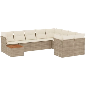 vidaXL Salon de jardin avec coussins 10 pcs beige résine tressée pas cher