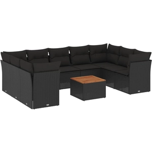 vidaXL Salon de jardin 10 pcs avec coussins noir résine tressée pas cher