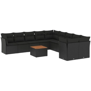 vidaXL Salon de jardin 11 pcs avec coussins noir résine tressée pas cher