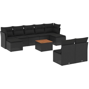 vidaXL Salon de jardin 10 pcs avec coussins noir résine tressée pas cher