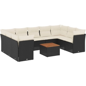 vidaXL Salon de jardin 10 pcs avec coussins noir résine tressée pas cher