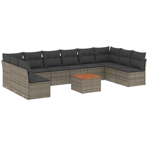 vidaXL Salon de jardin 11 pcs avec coussins gris résine tressée pas cher