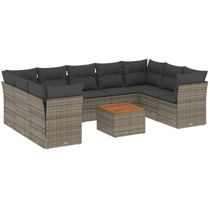 vidaXL Salon de jardin avec coussins 10 pcs gris résine tressée pas cher