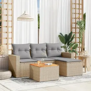 vidaXL Salon de jardin avec coussins 5pcs mélange beige résine tressée pas cher