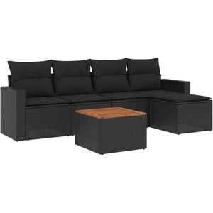 vidaXL Salon de jardin 6 pcs avec coussins noir résine tressée pas cher