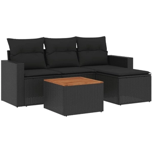 vidaXL Salon de jardin 5 pcs avec coussins noir résine tressée pas cher