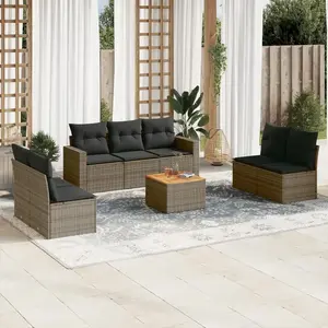 vidaXL Salon de jardin 8 pcs avec coussins gris résine tressée pas cher