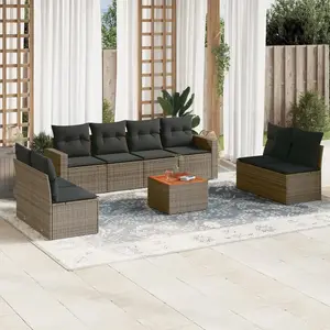 vidaXL Salon de jardin 9 pcs avec coussins gris résine tressée pas cher