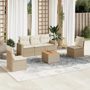 vidaXL Salon de jardin avec coussins 6 pcs beige résine tressée pas cher