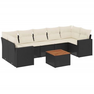 vidaXL Salon de jardin 8 pcs avec coussins noir résine tressée pas cher
