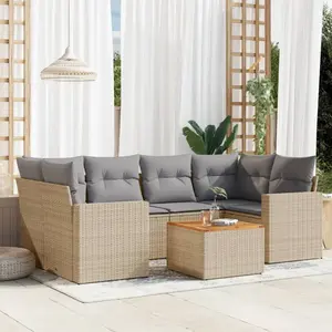 vidaXL Salon de jardin avec coussins 7pcs mélange beige résine tressée pas cher