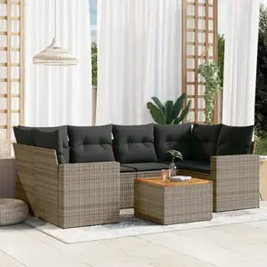 vidaXL Salon de jardin avec coussins 7 pcs gris résine tressée pas cher