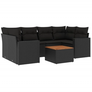 vidaXL Salon de jardin 7 pcs avec coussins noir résine tressée pas cher