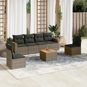 vidaXL Salon de jardin avec coussins 7 pcs gris résine tressée pas cher