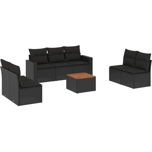 vidaXL Salon de jardin 8 pcs avec coussins noir résine tressée pas cher