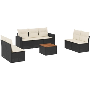 vidaXL Salon de jardin 8 pcs avec coussins noir résine tressée pas cher