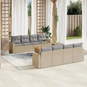 vidaXL Salon de jardin avec coussins 9pcs mélange beige résine tressée pas cher