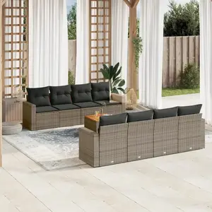 vidaXL Salon de jardin 9 pcs avec coussins gris résine tressée pas cher