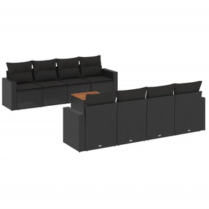 vidaXL Salon de jardin 9 pcs avec coussins noir résine tressée pas cher