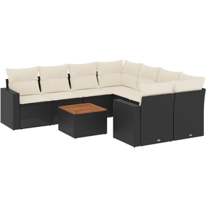 vidaXL Salon de jardin 9 pcs avec coussins noir résine tressée pas cher