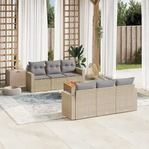 vidaXL Salon de jardin avec coussins 7pcs mélange beige résine tressée pas cher