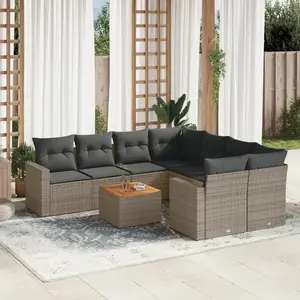 vidaXL Salon de jardin 9 pcs avec coussins gris résine tressée pas cher
