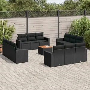 vidaXL Salon de jardin avec coussins 13 pcs noir résine tressée pas cher