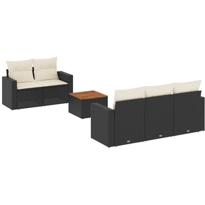 vidaXL Salon de jardin 6 pcs avec coussins noir résine tressée pas cher