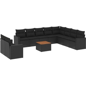 vidaXL Salon de jardin 11 pcs avec coussins noir résine tressée pas cher